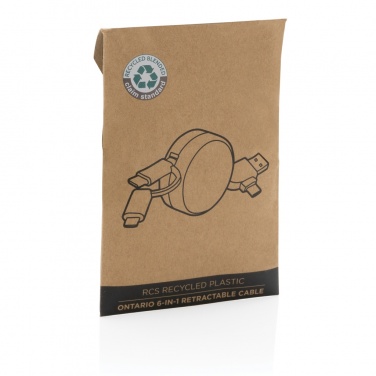 Logotrade promotional products photo of: RCS recycled plastic Ontario 6-in-1 retractable cable